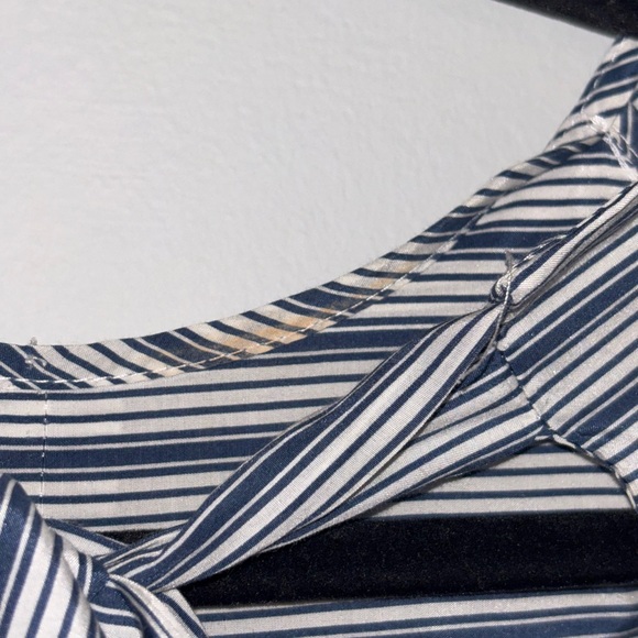 Milly Fluted Striped Silk & Cotton Blouse Bell Sleeve Keyhole Open Back Tie - Picture 12 of 12